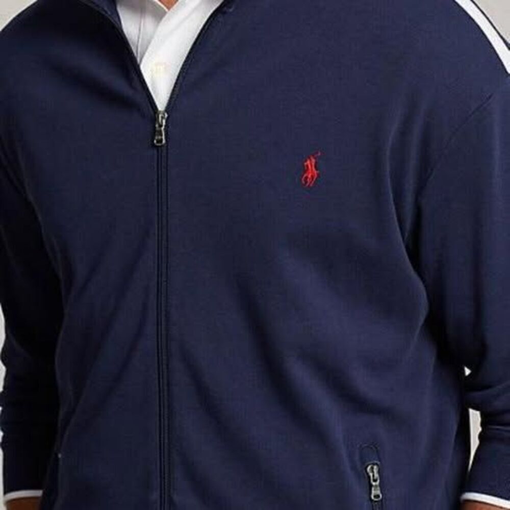 Polo by Ralph Lauren Navy Zip-Up Track Sweater with White Shoulder Panels 4XB